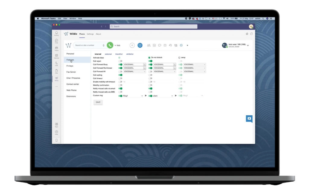 Interfaccia integrazione wildix e microsoft teams